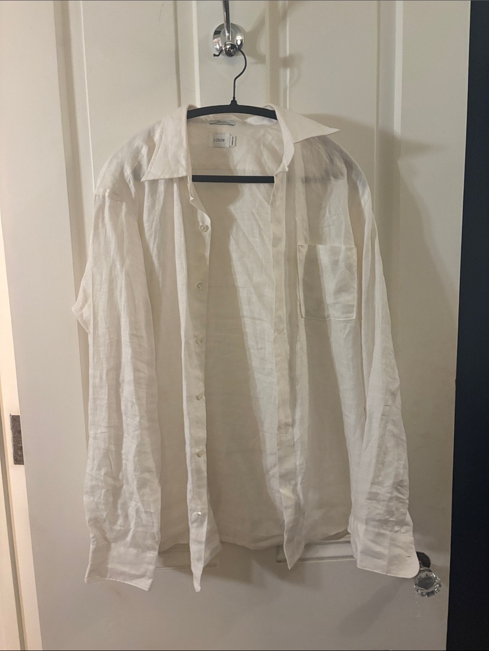 J. Crew Men's White Linen Button-Down Shirt - Lightweight Casual